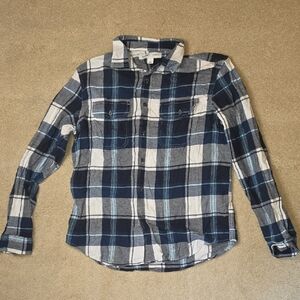 Old Navy Flannel Shirt Men's Size Large Plaid Blue Long Sleeve